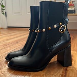Zara PEARL BLOCK HEEL ANKLE BOOTS. Size 10. NWT.